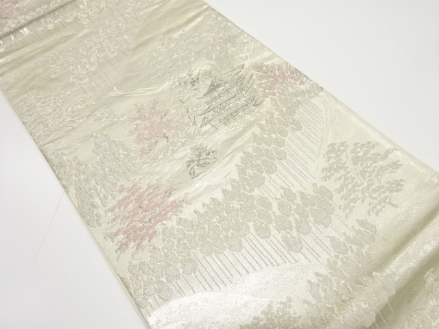 アンティーク　金閣寺風景模様織り出し袋帯（着用可）